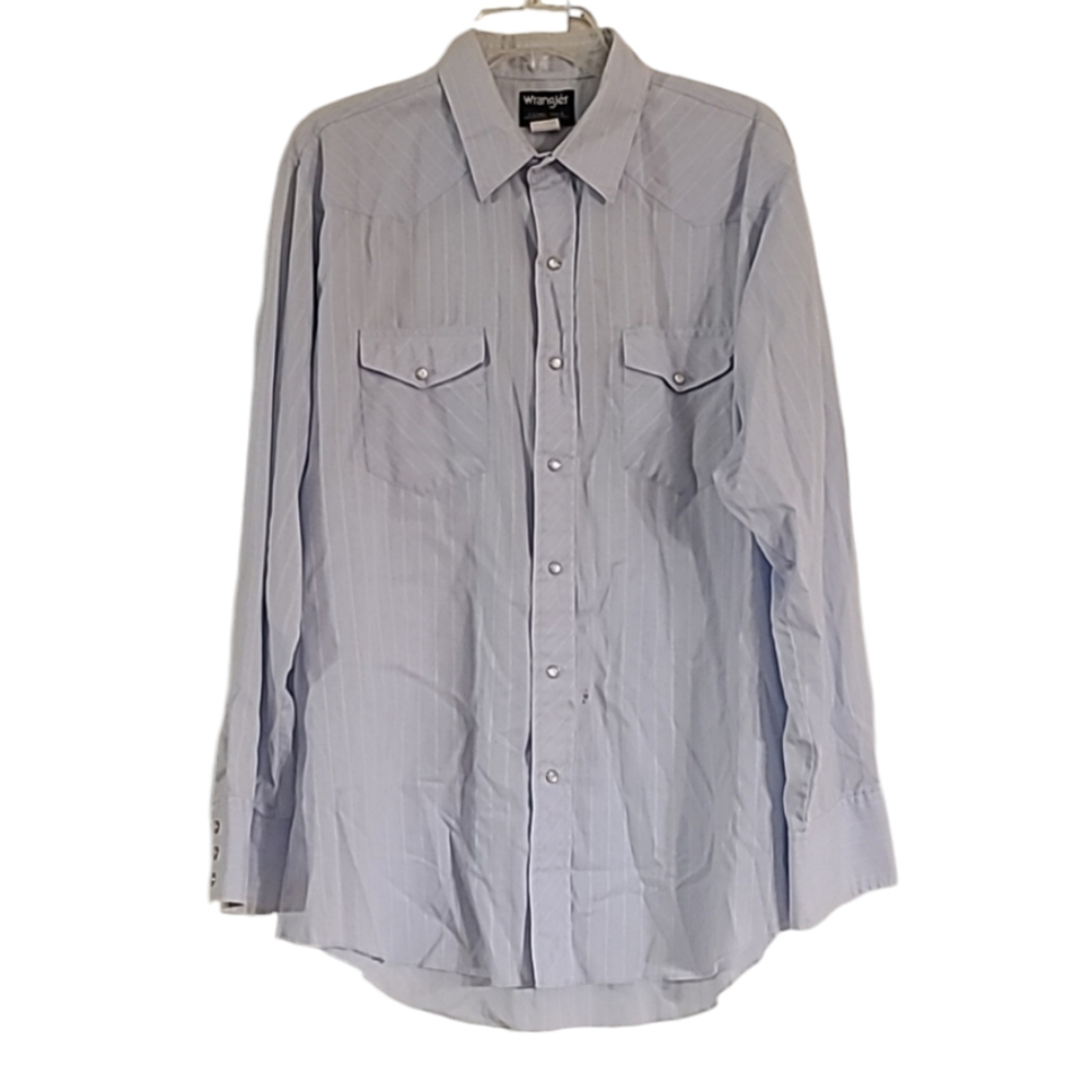 Wrangler X-Long Tails Blue Pearl Snap Buttons sz Large Shirt Cowboy Western